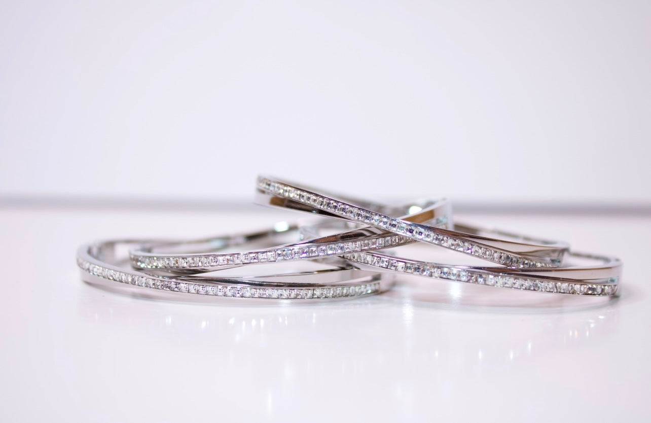 Rhinestone silver bangle