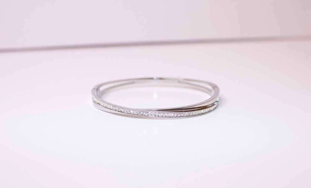 Rhinestone silver bangle