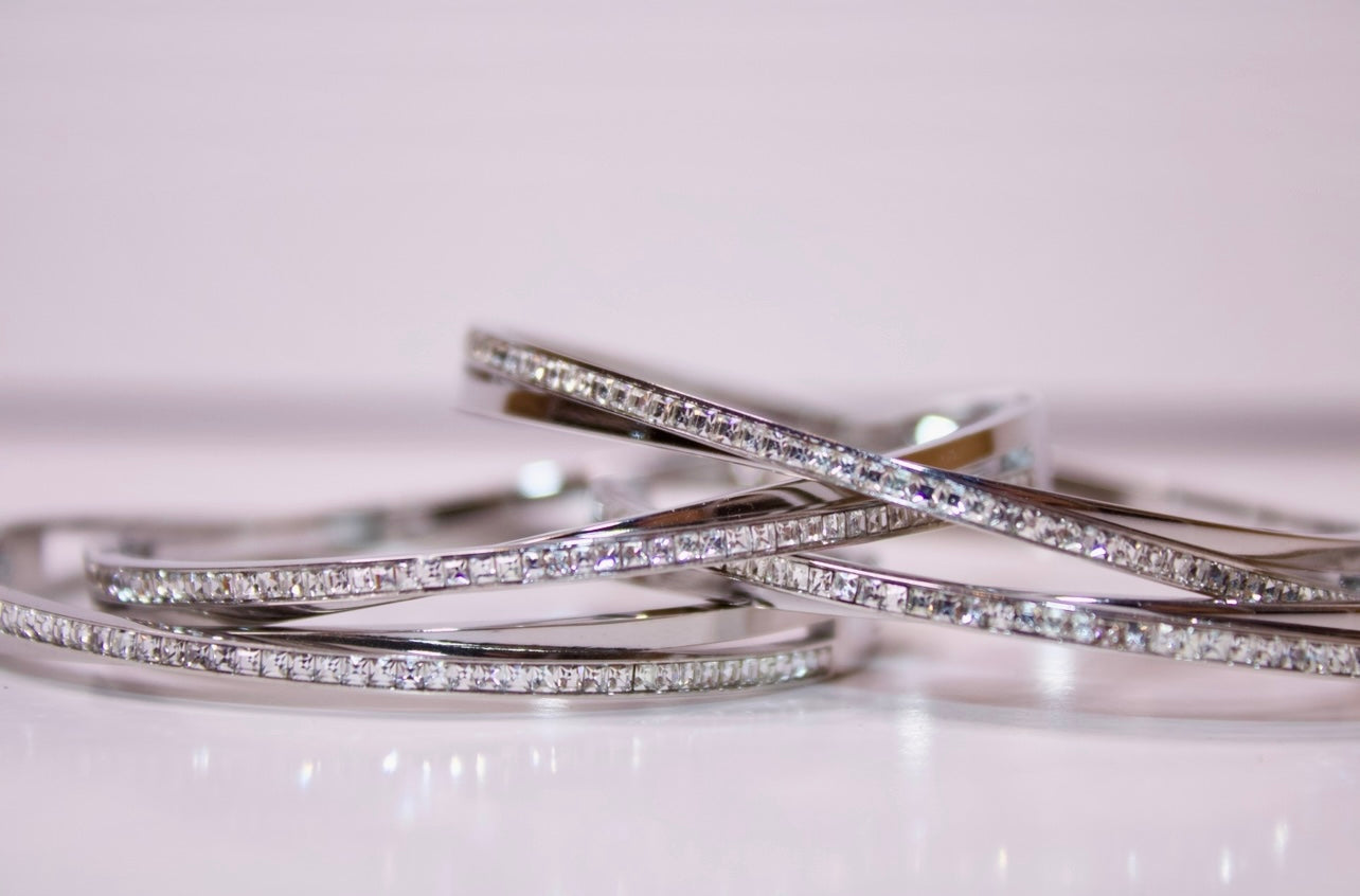 Rhinestone silver bangle