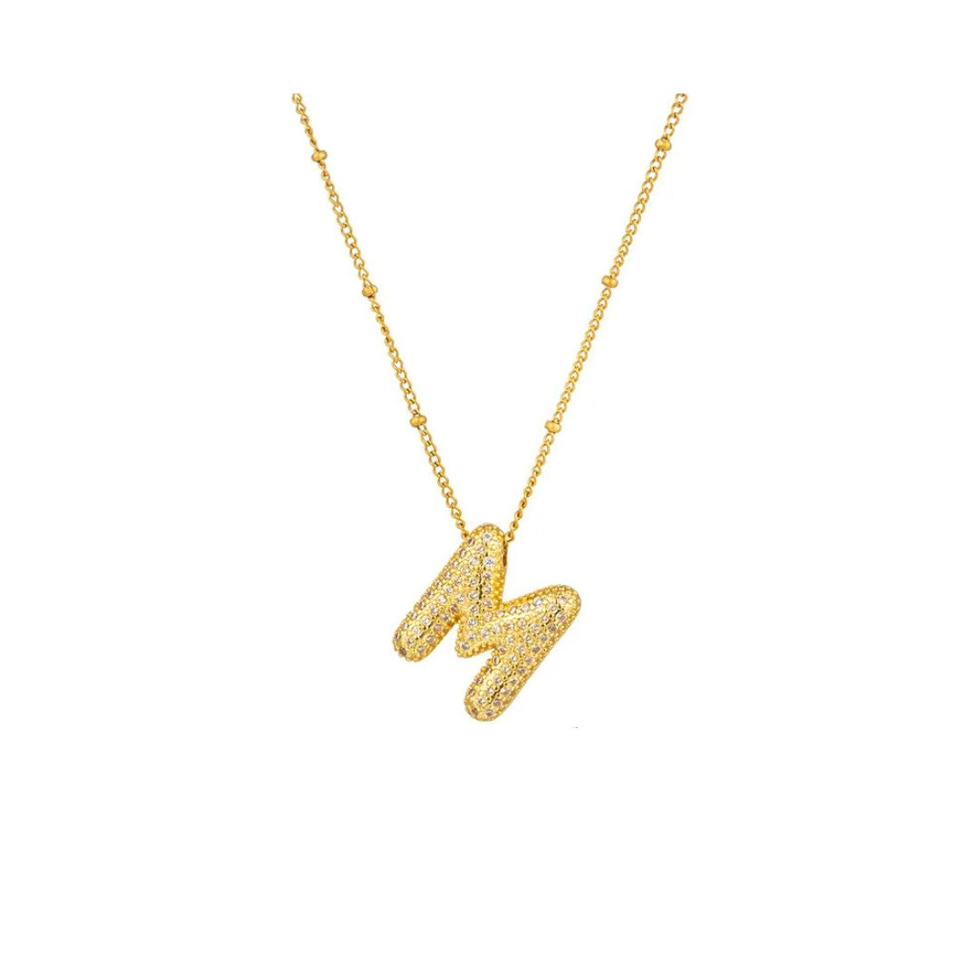 Rhinestone initial bubble necklace