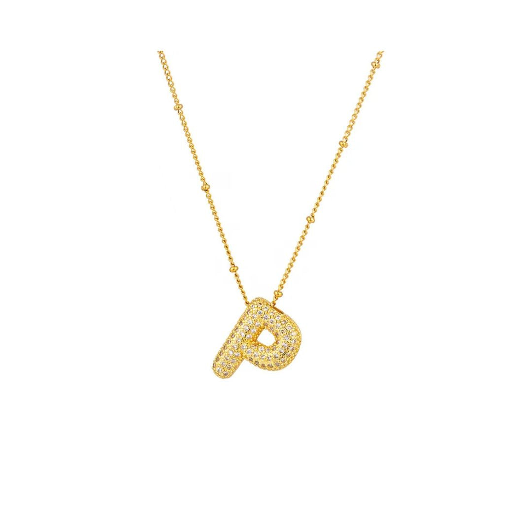 Rhinestone initial bubble necklace