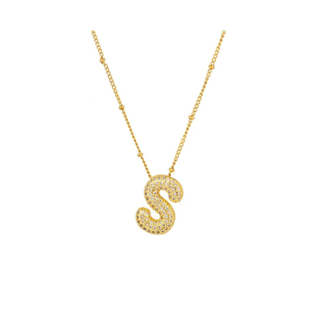 Rhinestone initial bubble necklace