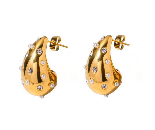 Pearl rhinestone teardrop studs