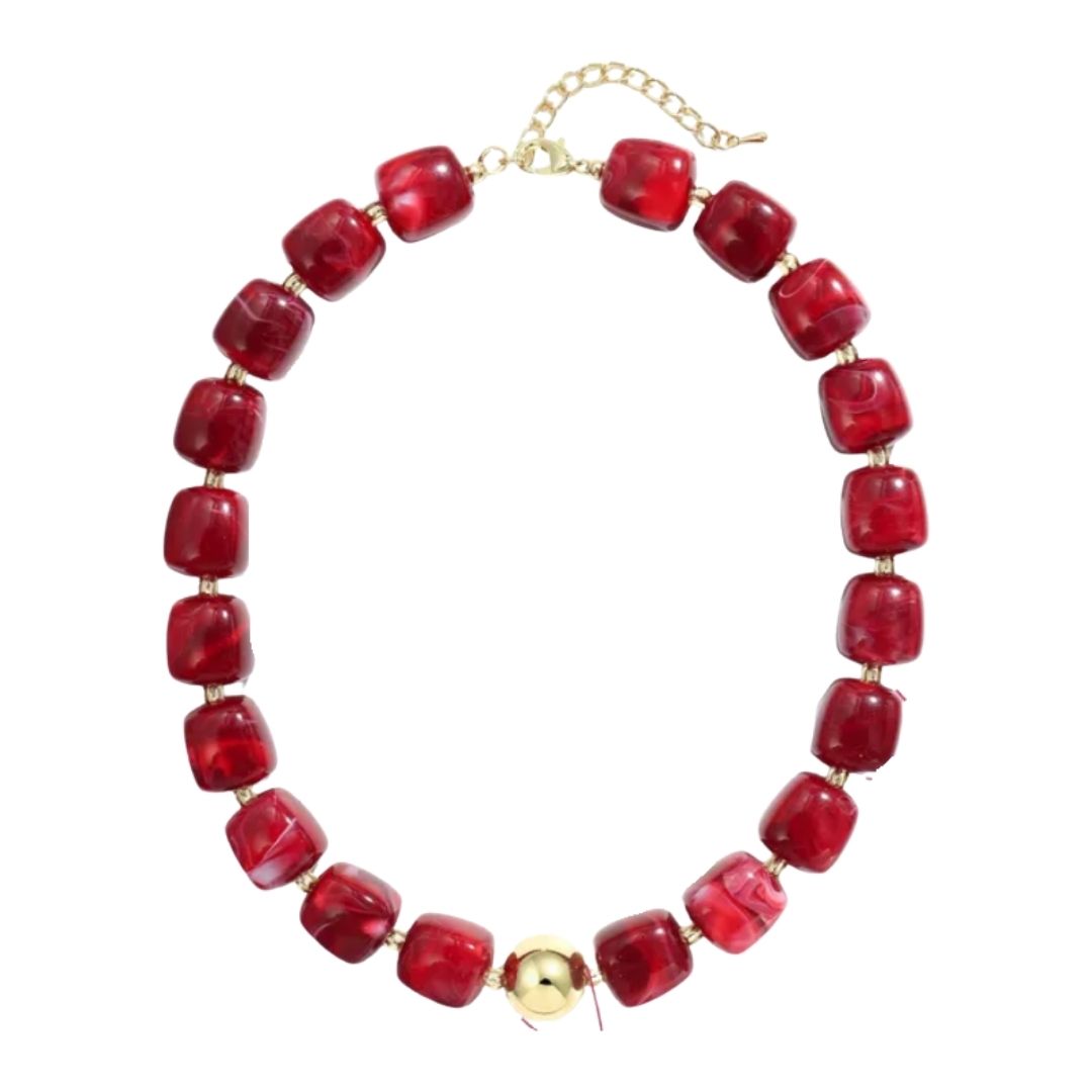 Beaded Necklace - Red